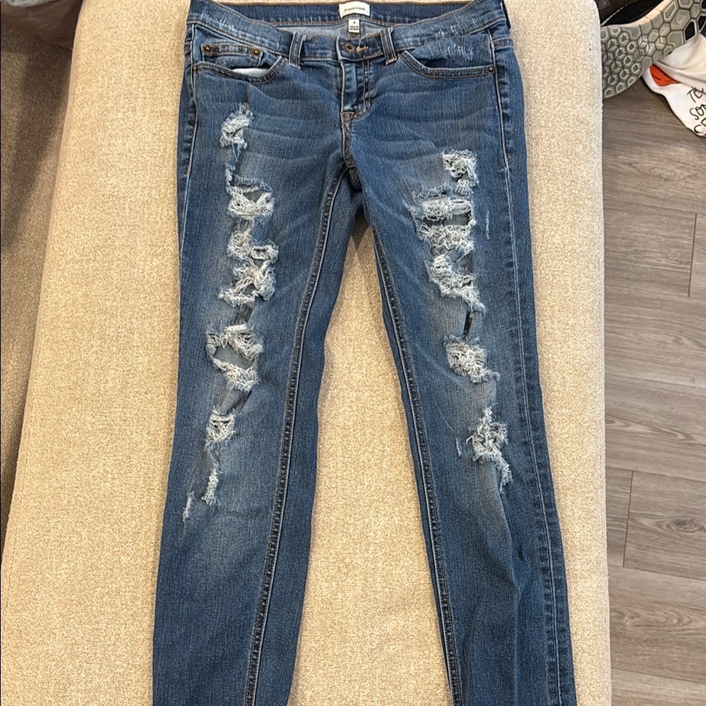 Sneak Peek Blue Skinny Jeans Distressed Stretch